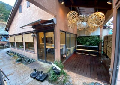 山中｜枝垣、竹ボール、すだれ、竹ベンチ｜竹製品、竹垣
