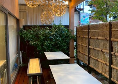 山中｜枝垣、竹ボール、すだれ、竹ベンチ｜竹製品、竹垣